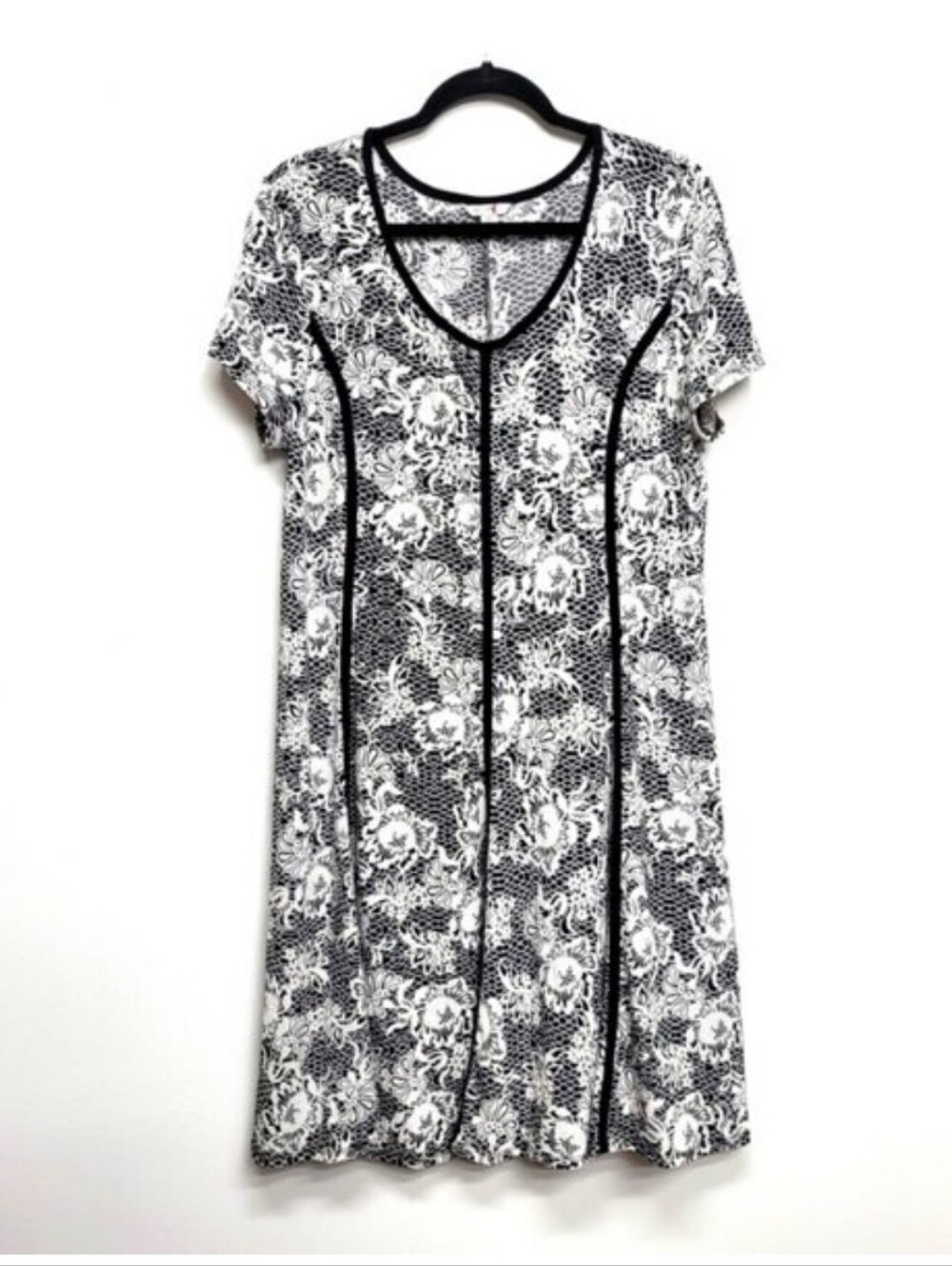 CATO Black & White Floral Lace Swing Dress